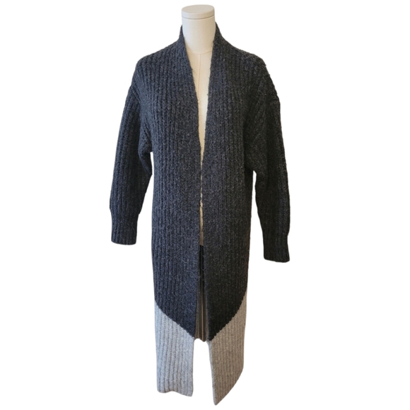 Express Dark & Light Gray Long Open Cardigan Sweater Size XS - Picture 1 of 5